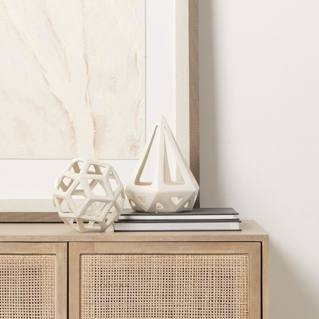 Geom Modern White Ceramic Geometric Object for Stylish Home Decor, Perfect Accent for Any Space