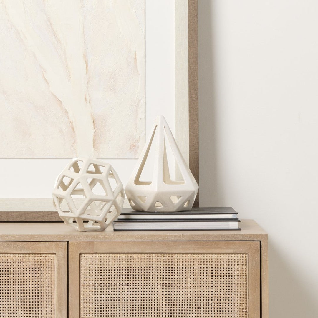 Geom Modern White Ceramic Geometric Object for Stylish Home Decor, Perfect Accent for Any Space
