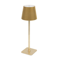 Cordless LED Table Lamp, Gold Metal Heavy Duty Commercial Grade USB Rechargeable 1500mAh Touch Control Lamp, Adjustable Height 9"/14", 3 Color Modes, Dimmable, Ribbed Shade
