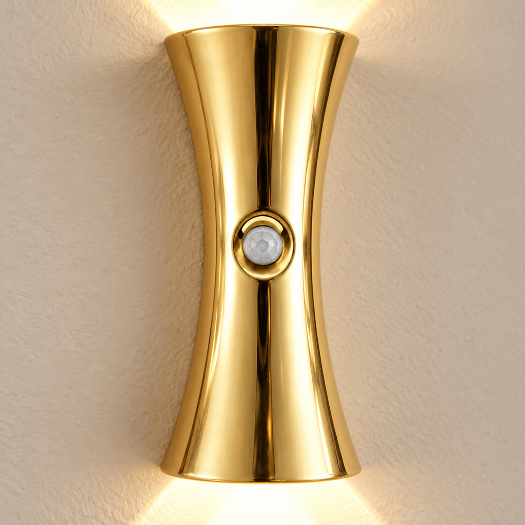 Close-up of the gold hourglass body and faceted central motion sensor